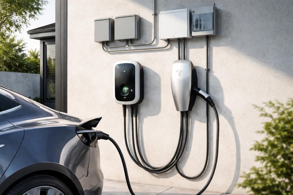 Installation électrique pour bornes de recharge avec Wallbox et Tesla Wall Connector